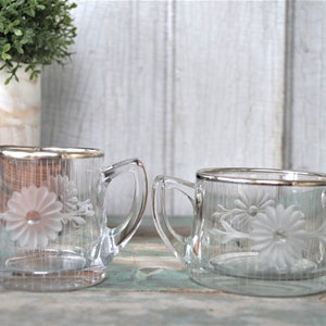 Etched Depression Glass Sugar Bowl and Creamer
