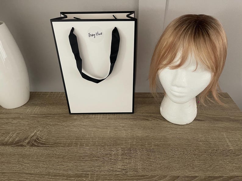 100% Human Remy Hair Topper With Bangs Rooted Biscuit Blonde Highlights ...