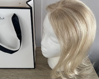Cabello humano 100% Remy, 16 pulgadas, postizo con mechas rubio claro.