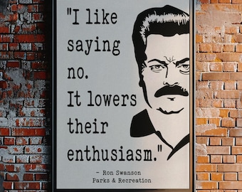 Lámina artística de café "Me gusta decir no" de Ron Swanson — Decoración de pared de Parks & Rec para la oficina o el hogar