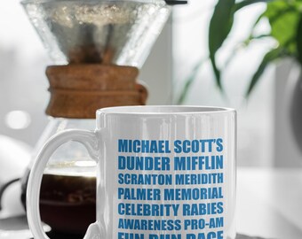 Michael Scott Fun Run Mug – The Office TV Show Coffee Cup – Dunder Mifflin Rabies Awareness Fun Run Race for the Cure Gift