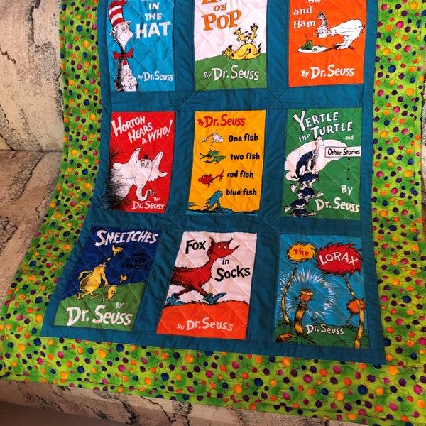 Dr. Seuss Books, Baby Crib Quilt, Security blanket,  Shower Gift