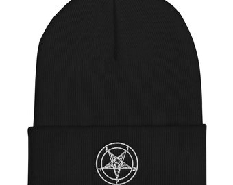BAPHOMET BEANIE HAT EMBROIDERED PENTAGRAM SATANTIC OCCULT CHURCH OF SATAN GOTH