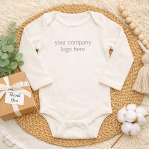 Custom Printed Baby Bodysuit – Long Sleeve Organic Cotton – Made in USA – Corporate Gift – Bulk Orders Available – Corporate Gifting Program