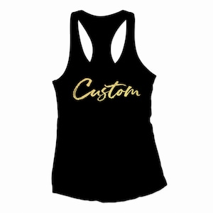 custom tank tops for women glitter, personalize this premium tank for running, workout, yoga, custom workout shirts, Metallic and glitter