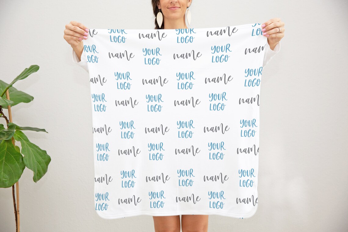 Personalized organic cotton baby blanket with business logo Etsy