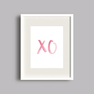 Pink XO Watercolor Print Blue XO Watercolor Print Girly Gallery Wall Print Girls Nursery Art Nursery Art image 1