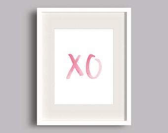 Pink XO Watercolor Printable | XO Print | Girly Gallery Wall Print | Girls Nursery Art