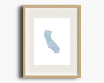 California Blue Ombre Watercolor Print | California Print | California Watercolor | California Nursery Art