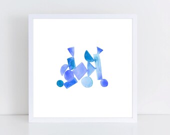 Blue Shapes Ombre Watercolor Print | Blue Abstract Watercolor Print | Nursery Art