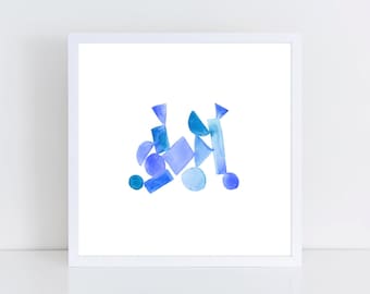 Blue Ombre Watercolor Shapes Gallery Wall Printable | Blue Watercolor Print