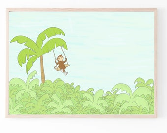 Jungle Print | Jungle Nursery Art | Monkey Art Print | Nursery Art