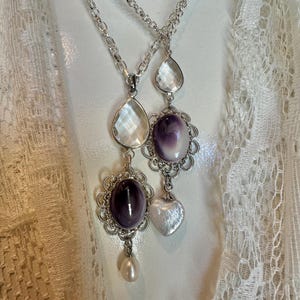 Wampum Purple Shells Necklaces, Cut Crystal, Real Pearls, Quahog Clam Whelk Shell Native American Jewelry CHOICE