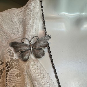 Butterfly Pendant Pin Brooch Pewter Jonette Vintage Butterfly Convertible Pin, Wear as Necklace or Pin on Lapel, Scan Design, Gift for Mom