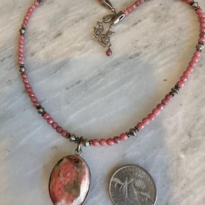 Natural Pink Rhodochrosite Faceted Rondelle Beaded Necklace With Silver Clasp