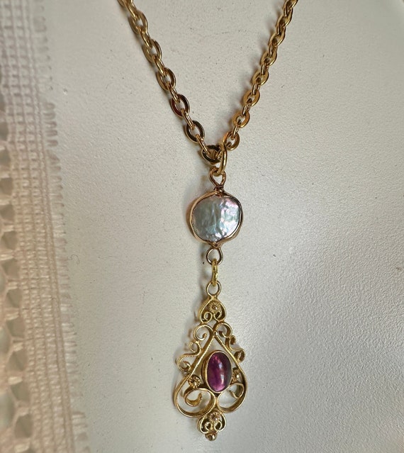 Antique Victorian Style Amethyst Filigree Lavalier