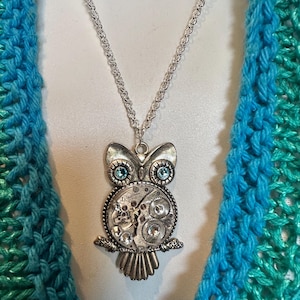Steampunk Owl Antique Ruby Watch 17 Jewel 1912 Waltham Clockwork Necklace, Bird Lover, Teacher Gift, Owl Lover, Watch Collector, Blue Eyes