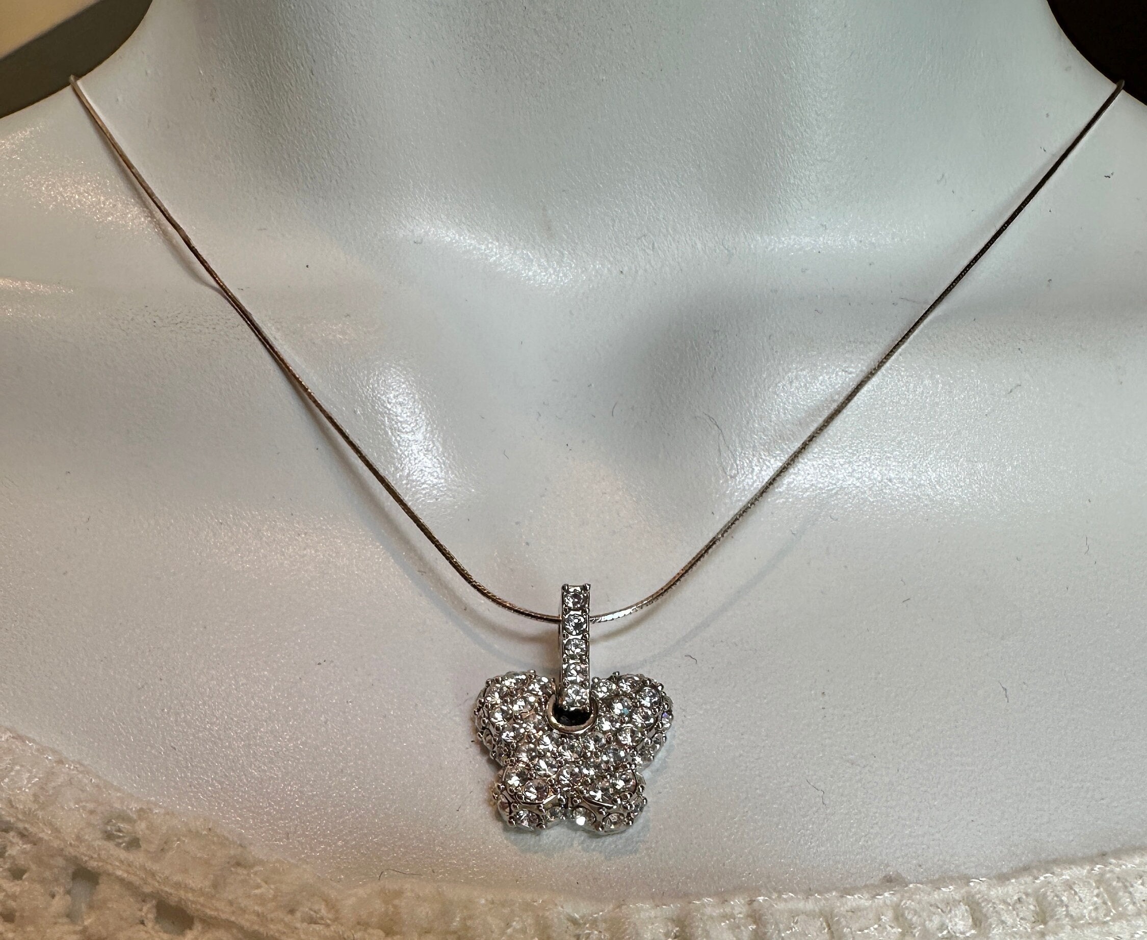 Vintage Estate Butterfly Pave Cubic Zirconia CZ Sparkle Pendant, Sterling Silver Butterfly, Minimalist Crystal Jewelry