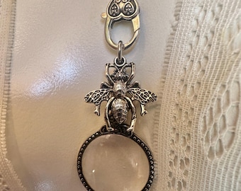 Magnifying Glass 5x Queen Bee Charm Clasp on and off Necklace, Gift for Her