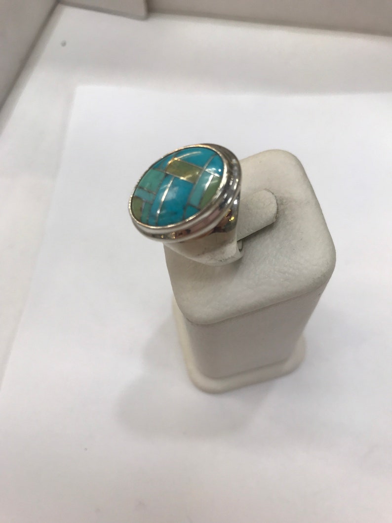 Turquoise Mosaic. Vintage Sterling Silver Ring
