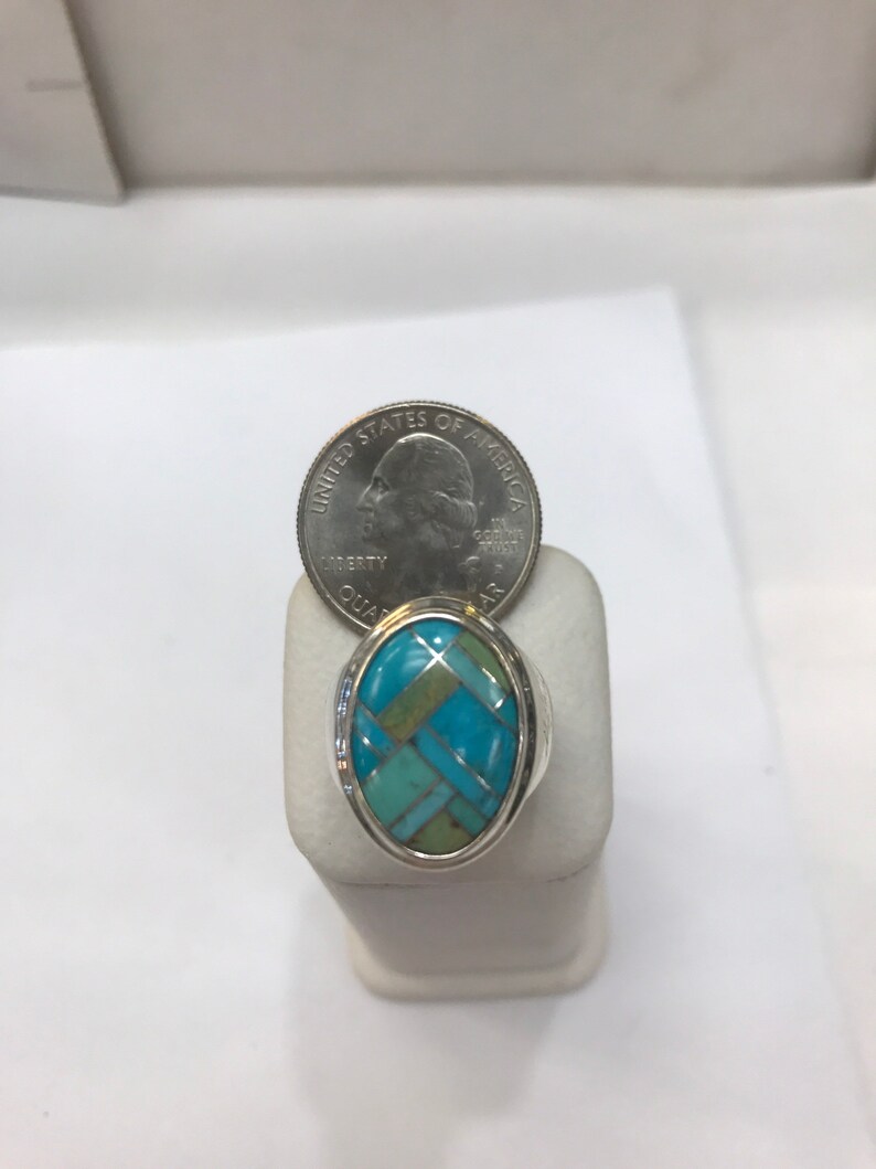 Turquoise Mosaic. Vintage Sterling Silver Ring