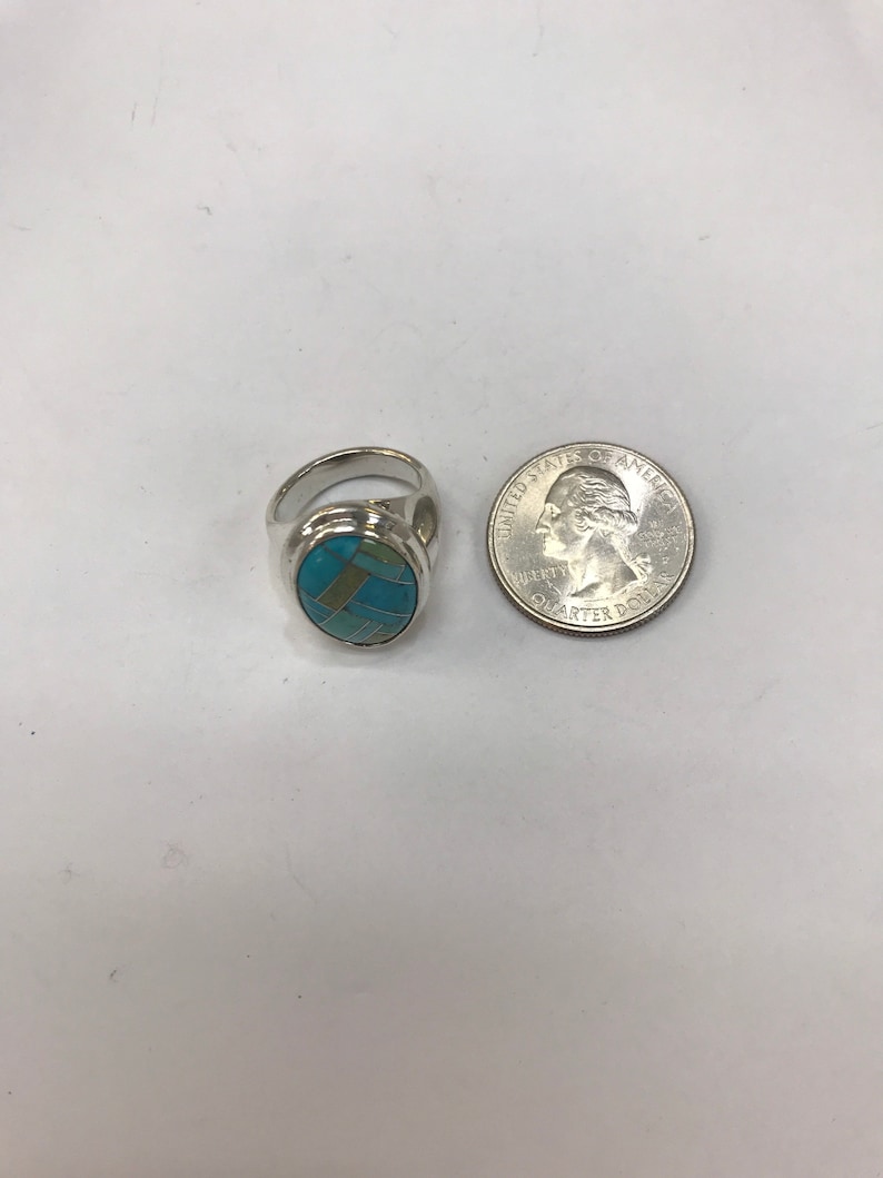 Turquoise Mosaic. Vintage Sterling Silver Ring