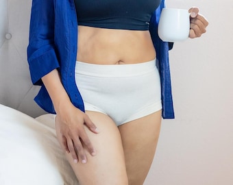 Elastic Free High Waisted Underwear, Bamboo Cotton Women’s Briefs, Full Coverage Natural Fiber Panties, Handmade in USA