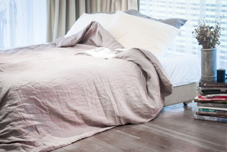 Linen Duvet Cover Dusty Rose Bedding Queen Image 0