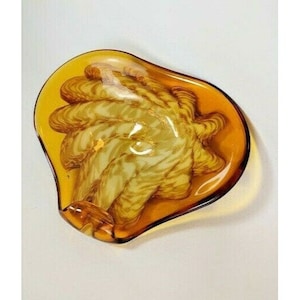 Vintage Murano Art Glass Bowl Dish MCM Retro Amber 8.5 in
