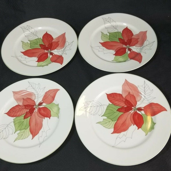 Block Spal Poinsettia Plate Set Salad or Dessert Mary Lou Goertzen Christmas x4