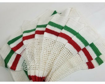 Vintage Handmade Crochet Placemats White Red & Green Set of 9