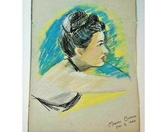 1949 Miami Bathing Suit Woman Color Pencil Pop Art Street Artist Portrait