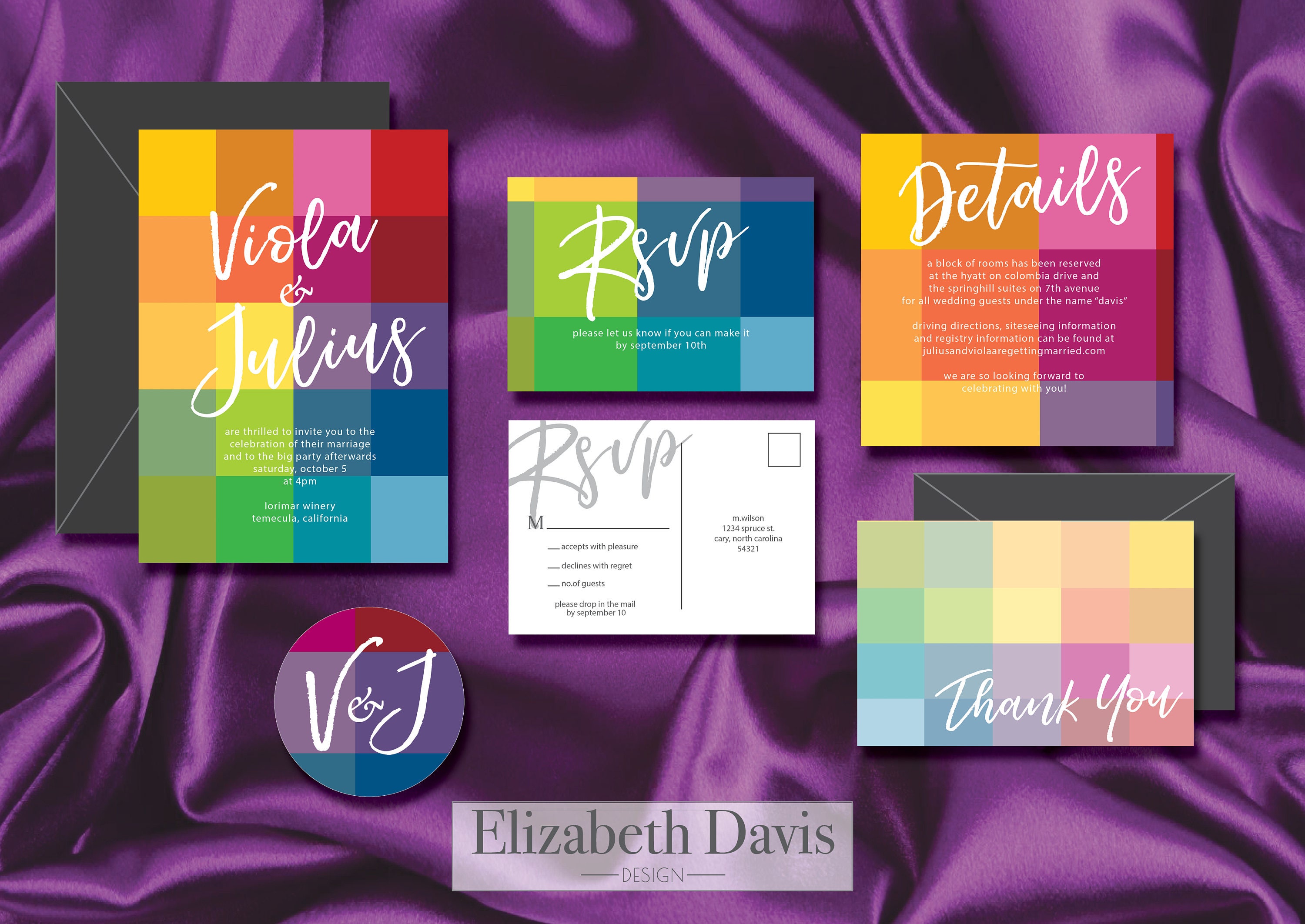 All the Colors Wedding Invitation Printable Set Modern Etsy