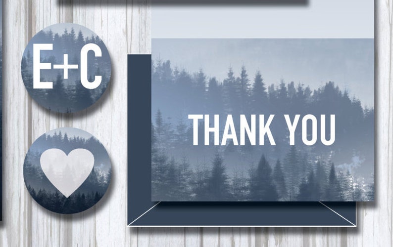 slate gray 2 envelope stickers RSVP Invite Thank You smoke blue Fall mountain wedding invitation printable