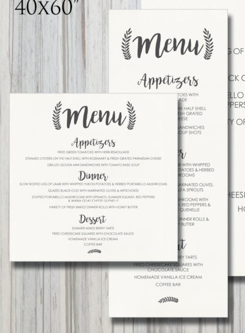 different sizes from dinner plate to poster board Printable wedding menus /& menu boards elegant shabby boho chic rustic DIY in 10
