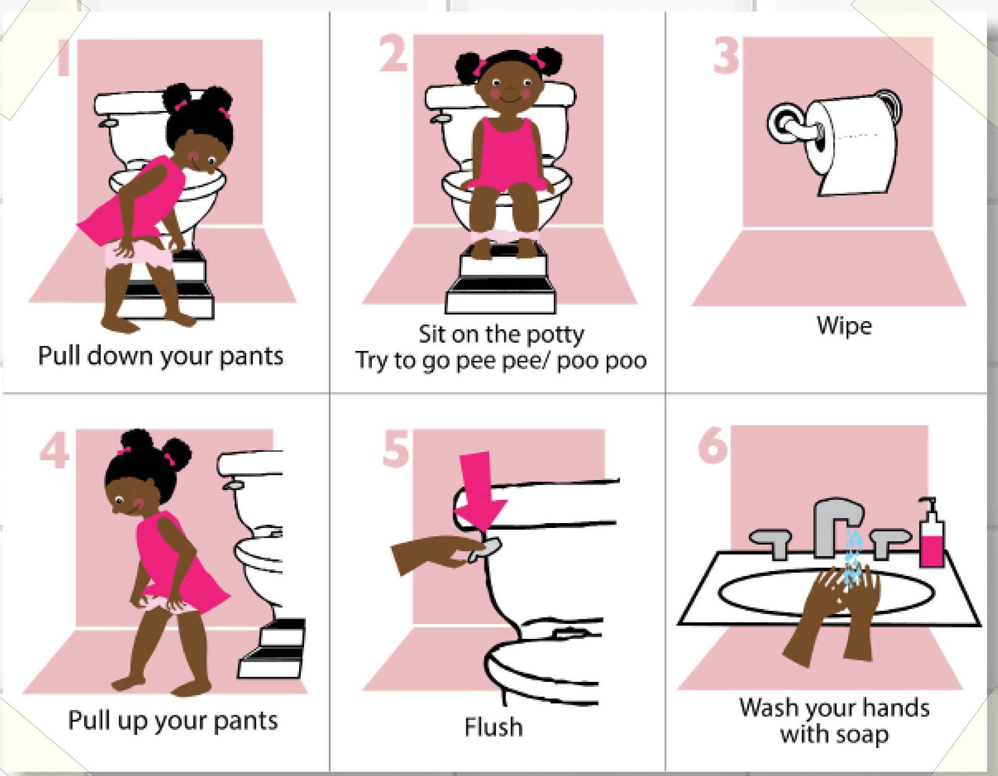 Printable Potty Training Learning Chart for African American Girl