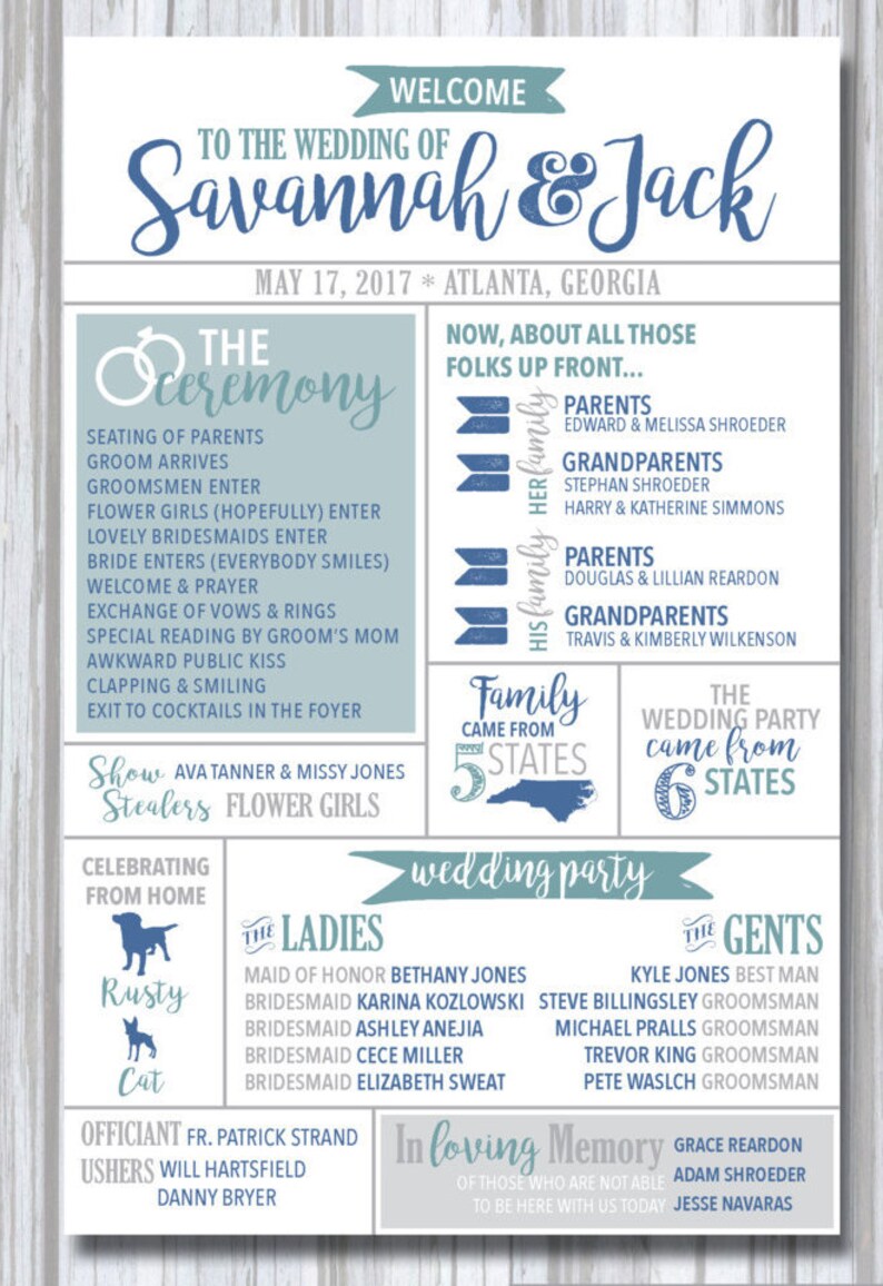 Infographic Wedding Program Printable Modern Fun Etsy Canada
