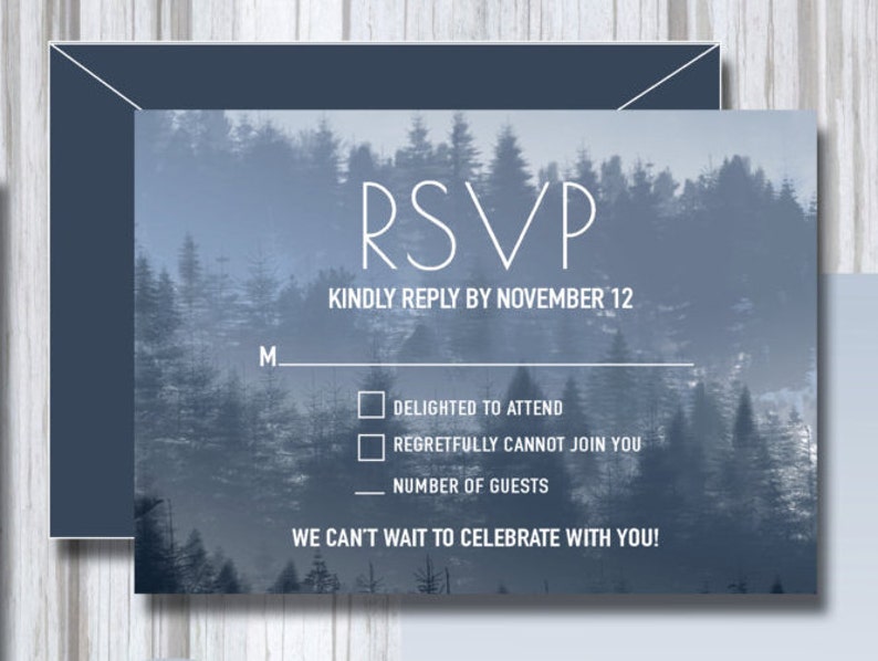 slate gray 2 envelope stickers RSVP Invite Thank You smoke blue Fall mountain wedding invitation printable