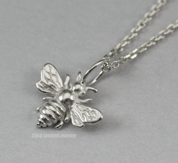 Solid Silver Bee Necklace Sterling - Silver Bee Pendant Necklace Solid Silver Bee Necklace Sterling - Silver Bee Pendant Necklace