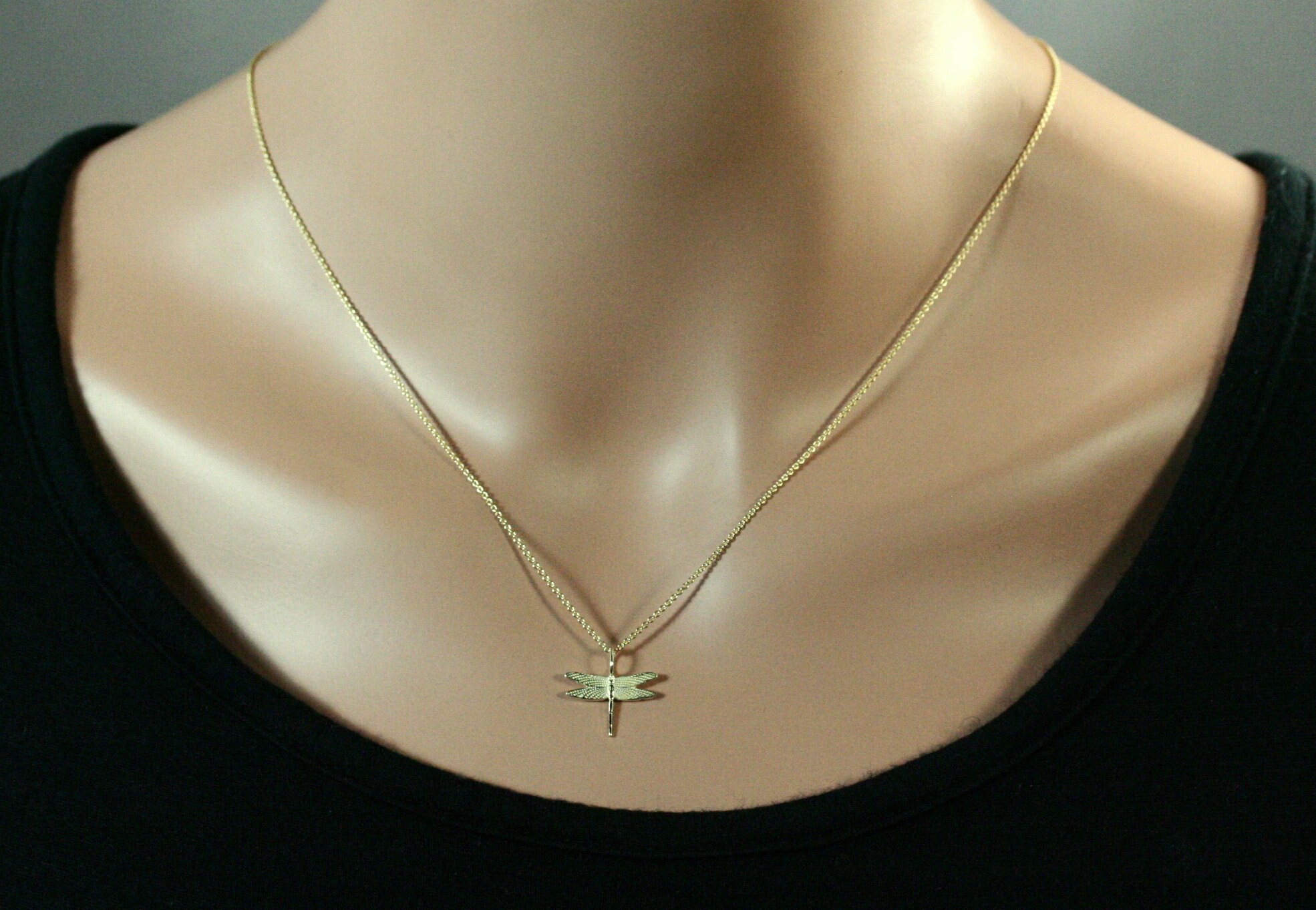 Gold Dragonfly Necklace Solid Gold Dragonfly Necklace Gold Etsy