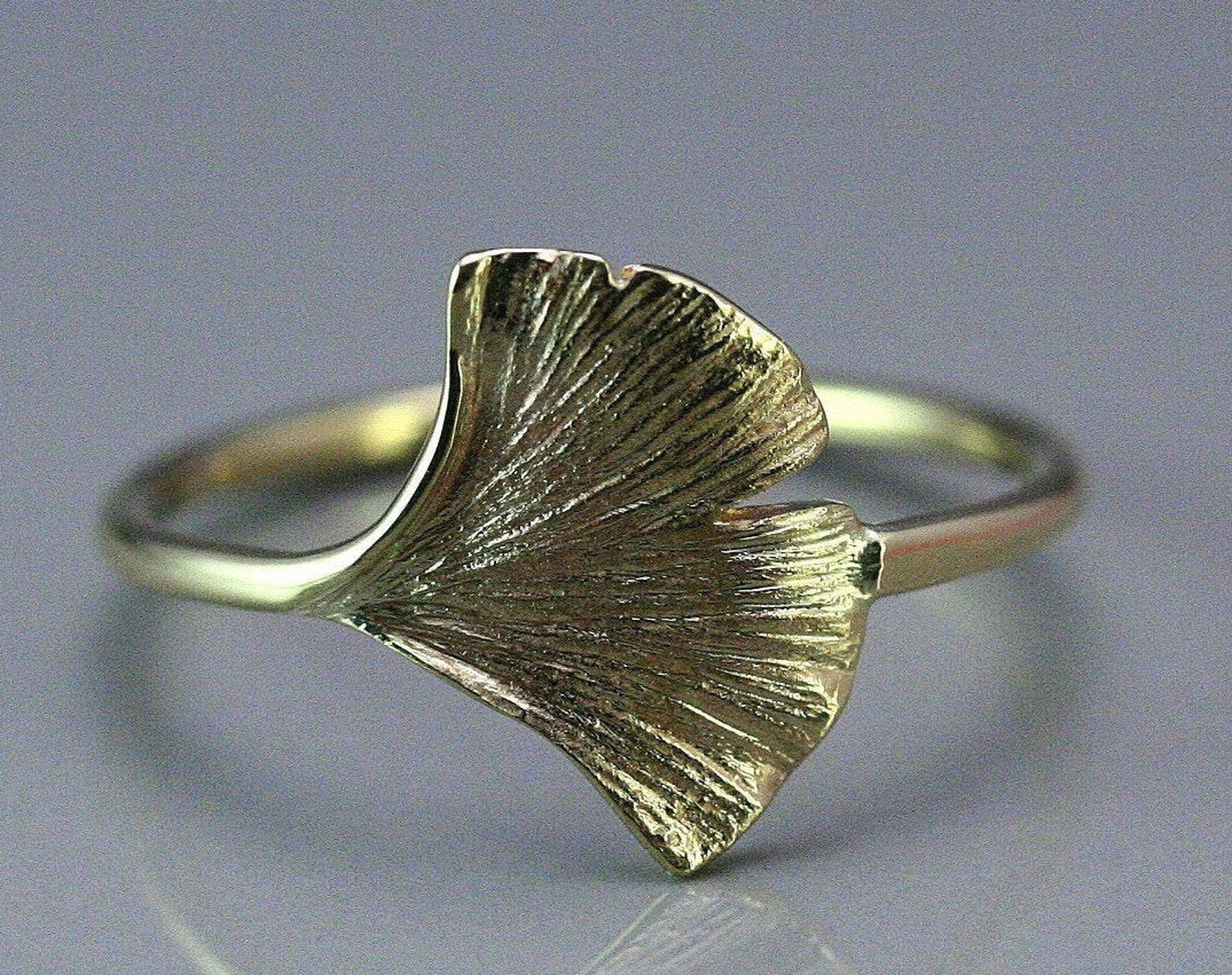 Solid Gold Ginkgo Leaf Ring Silver Ginkgo Ring Gold Leaf Etsy