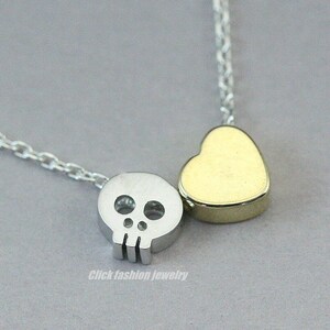 Tiny Skull Necklace, cute necklace, heart and skull necklace, sugar skull necklace, anniversary gift,  girls necklace, girls jewelry
