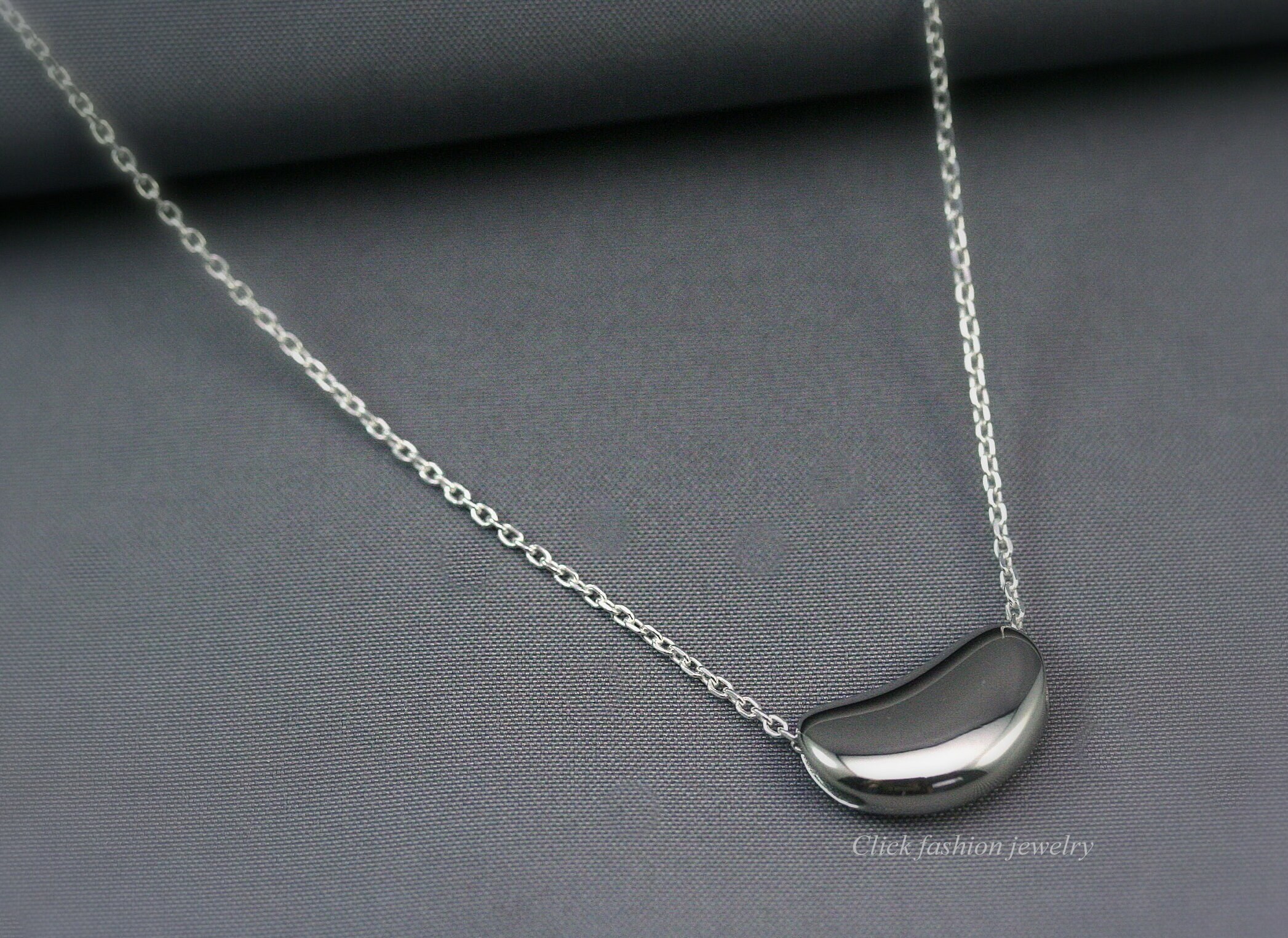 Solid White Gold Bean Necklace for Women - Etsy