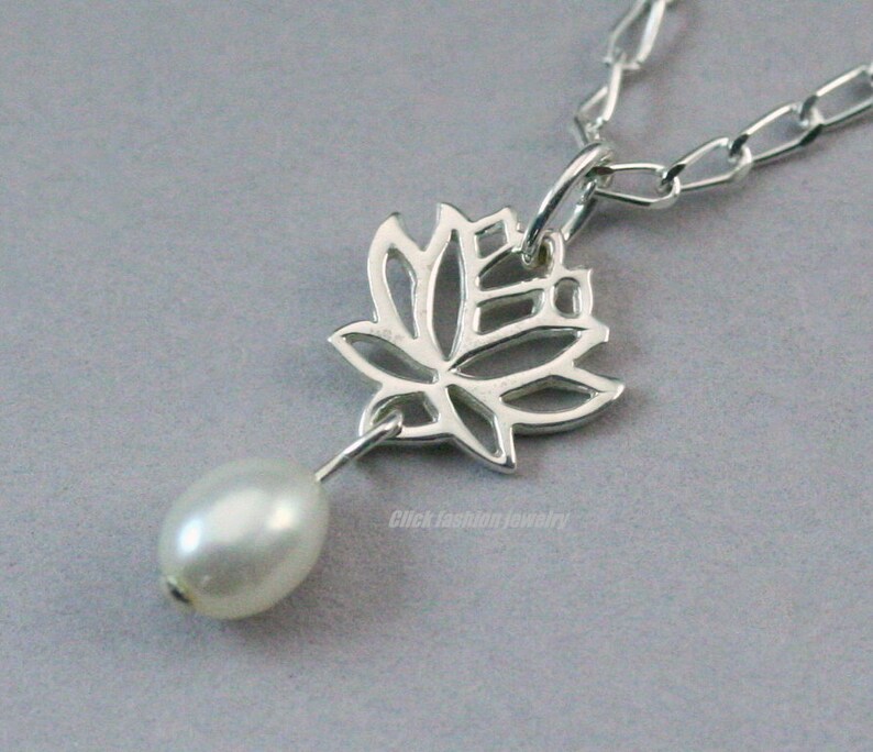 Lotus Pendant Pearl And Silver Necklace Flower Image 0