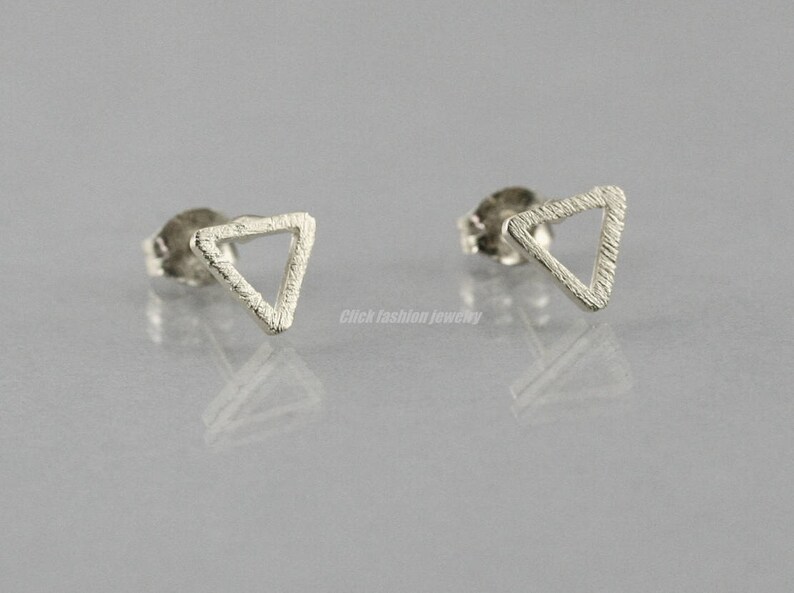 Solid White Gold Triangle Earring Silver Triangle Stud Solid Etsy