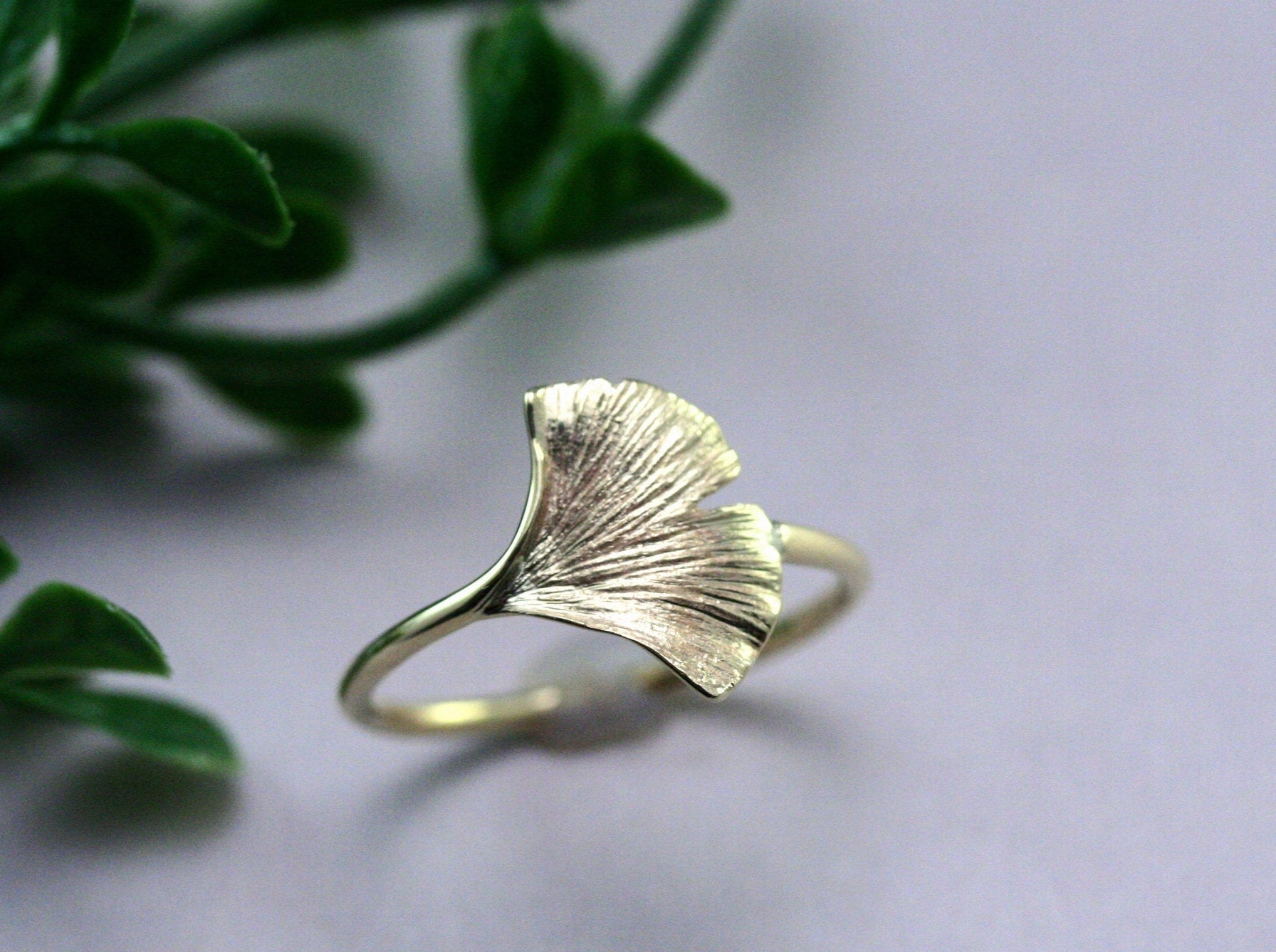 Solid Gold Ginkgo Leaf Ring Silver Ginkgo Ring Gold Leaf Etsy