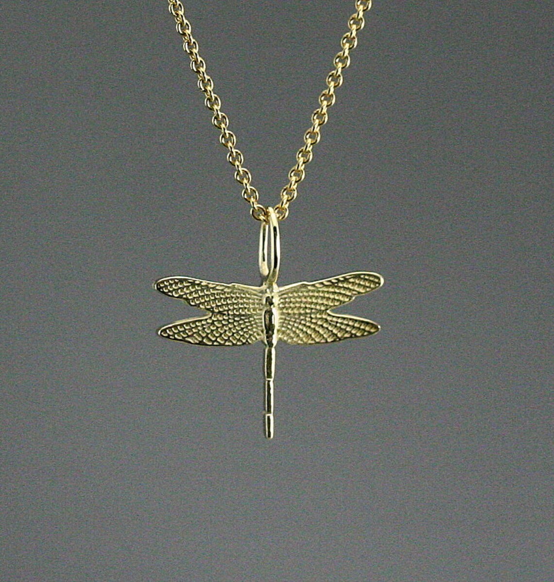 Gold Dragonfly Necklace Solid Gold Dragonfly Necklace Gold Etsy