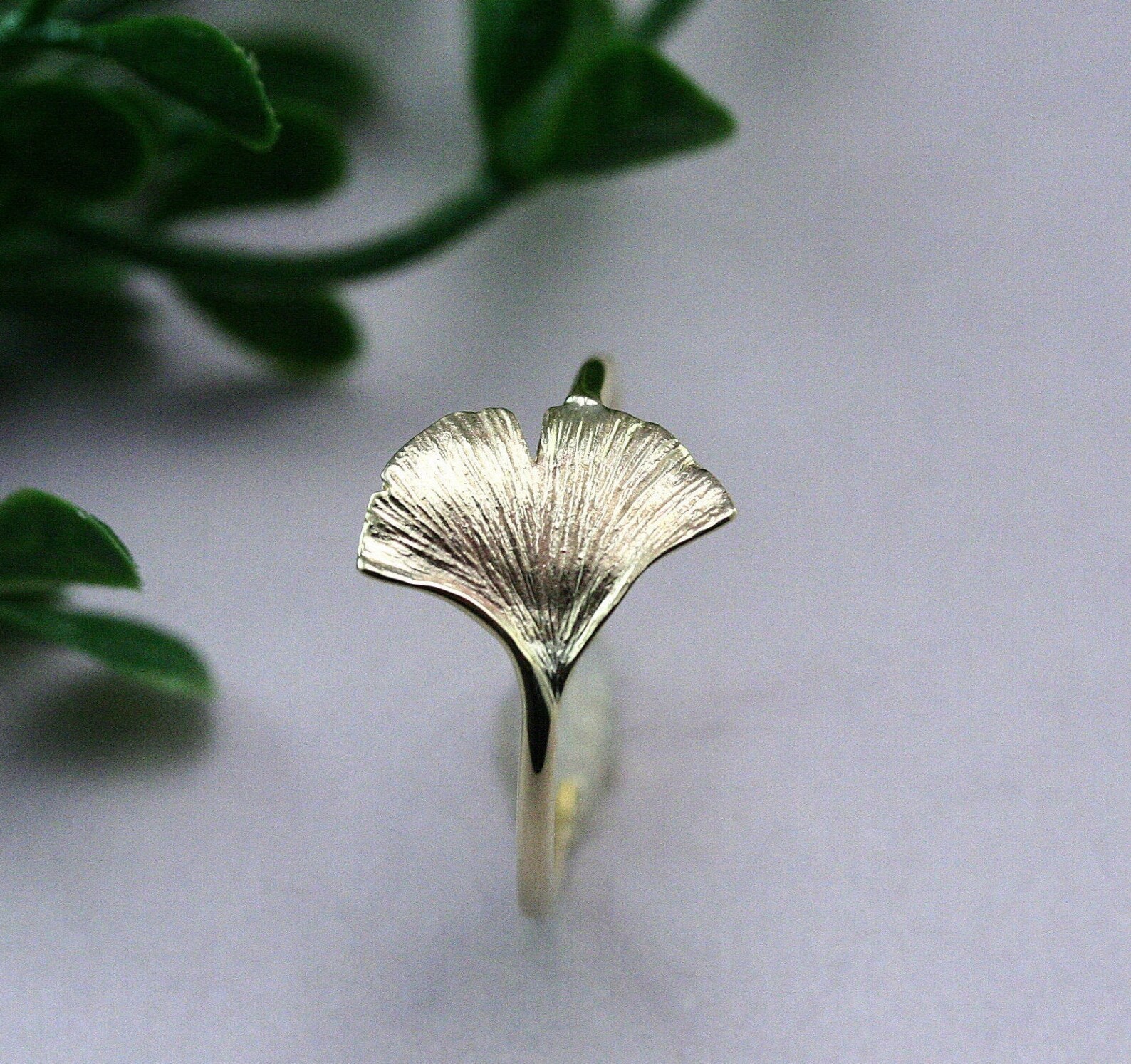 Solid Gold Ginkgo Leaf Ring Silver Ginkgo Ring Gold Leaf Etsy