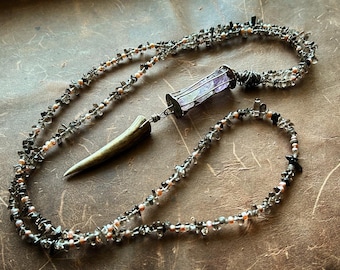 Dreamwalker | Deer Antler, Amethyst, Freshwater Pearls, Smoky Quartz and 925 Sterling Silver Necklace