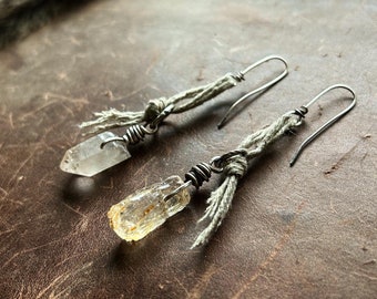 To Roam the Land of the Free | Scapolite, Quartz, Linen and 925 Sterling Silver Earrings